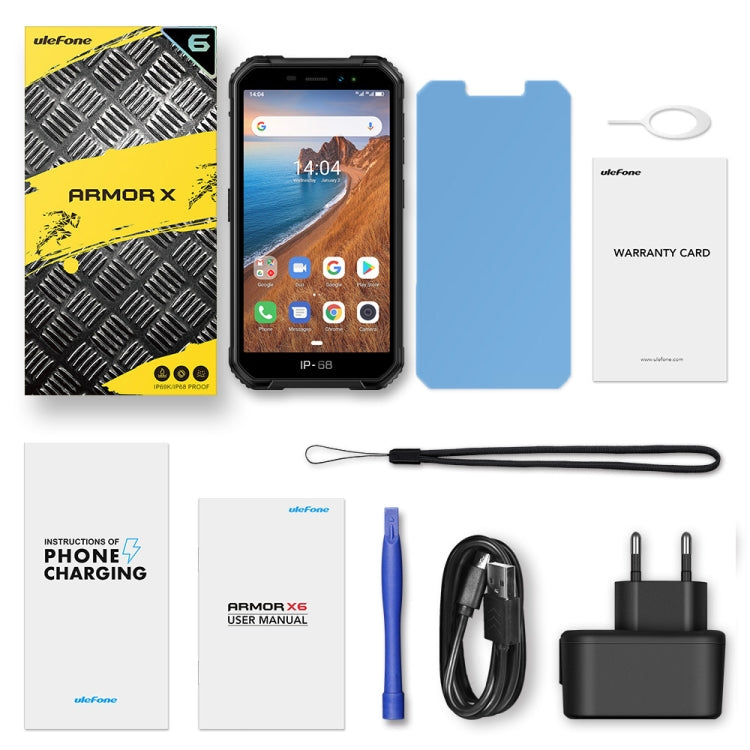 IP68/IP69K étanche à la poussière, aux chocs, identification faciale, batterie 4000 mAh, 5,0 pouces Android 9.0 MTK6580A/W Quad Core jusqu'à 1,3 GHz, réseau : 3G, Armor X6 2GB+16GB