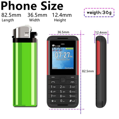1,33 pouces, MTK6261D, 21 touches, prise en charge Bluetooth, FM, Magic Sound, enregistrement automatique des appels, GSM, Triple SIM, English Key