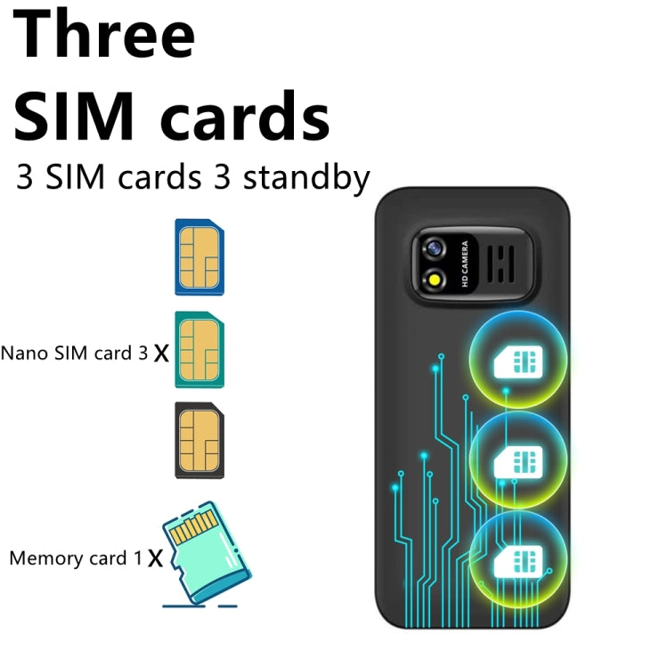 1,33 pouces, MTK6261D, 21 touches, prise en charge Bluetooth, FM, Magic Sound, enregistrement automatique des appels, GSM, Triple SIM, English Key