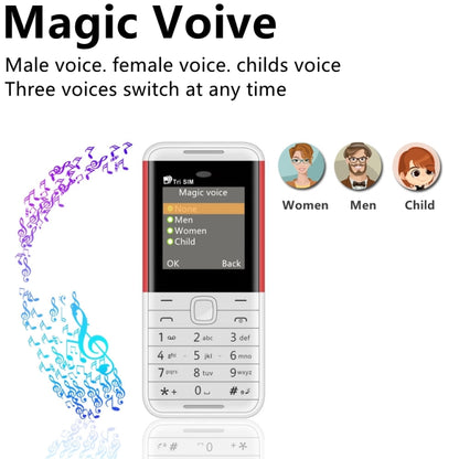 1,33 pouces, MTK6261D, 21 touches, prise en charge Bluetooth, FM, Magic Sound, enregistrement automatique des appels, GSM, Triple SIM, English Key