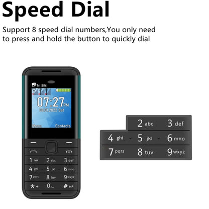 1,33 pouces, MTK6261D, 21 touches, prise en charge Bluetooth, FM, Magic Sound, enregistrement automatique des appels, GSM, Triple SIM, English Key