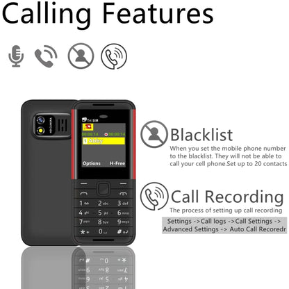 1,33 pouces, MTK6261D, 21 touches, prise en charge Bluetooth, FM, Magic Sound, enregistrement automatique des appels, GSM, Triple SIM, English Key