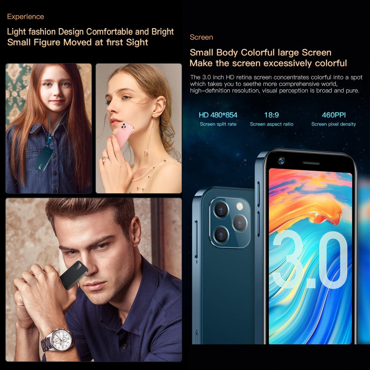 Reconnaissance faciale, 3,0 pouces Android 10.0 MTK6750 Octa Core, Bluetooth, WiFi, FM, OTG, Réseau : 4G, Double SIM, Prise en charge de Google Play, 2GB+16GB