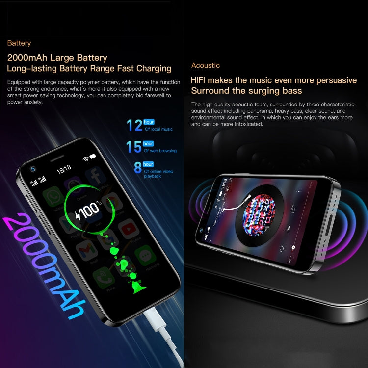 Reconnaissance faciale, 3,0 pouces Android 10.0 MTK6750 Octa Core, Bluetooth, WiFi, FM, OTG, Réseau : 4G, Double SIM, Prise en charge de Google Play, 2GB+16GB