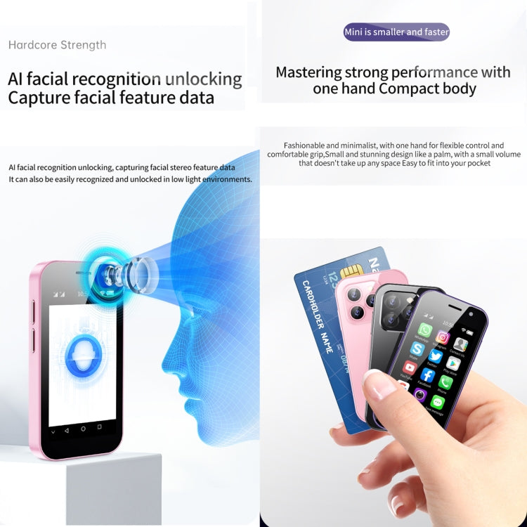 Reconnaissance faciale, 3,0 pouces Android 9.0 MTK6739CW Quad Core jusqu'à 1,28 GHz, OTG, Réseau : 4G, Double SIM, Prise en charge de Google Play, 3GB+64GB