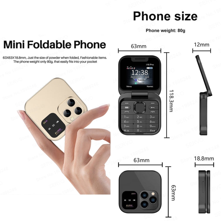 Téléphone à clapet mini SERVO i16 Pro, 1,77 pouces, MTK6261D, 23 touches, prise en charge Bluetooth, FM, Magic Sound, numérotation rapide, GSM, double SIM