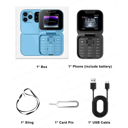 Téléphone à clapet mini SERVO i16 Pro, 1,77 pouces, MTK6261D, 23 touches, prise en charge Bluetooth, FM, Magic Sound, numérotation rapide, GSM, double SIM