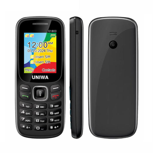 Téléphone à clavier pour personnes âgées UNIWA E1803, 1,77 pouces SC6531E, lampe de poche LED, 21 touches, réseau : 2G, prise UE