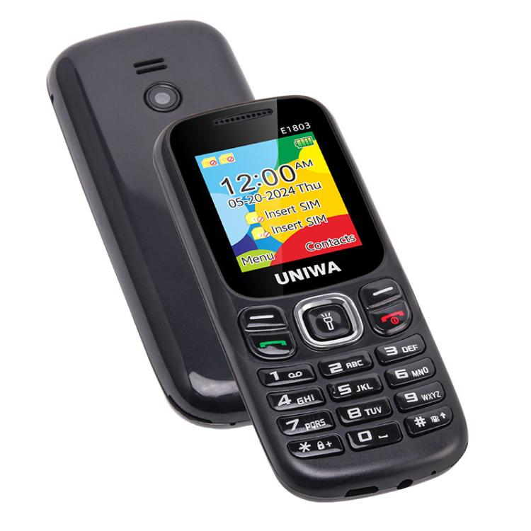 Téléphone à clavier pour personnes âgées UNIWA E1803, 1,77 pouces SC6531E, lampe de poche LED, 21 touches, réseau : 2G, prise UE