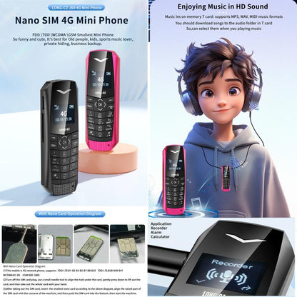 Mini téléphone 4G LONG-CZ S60, écran 1,77 pouce, processeur Unisoc T107, lampe torche LED, 21 touches, réseau 4G, une seule carte SIM