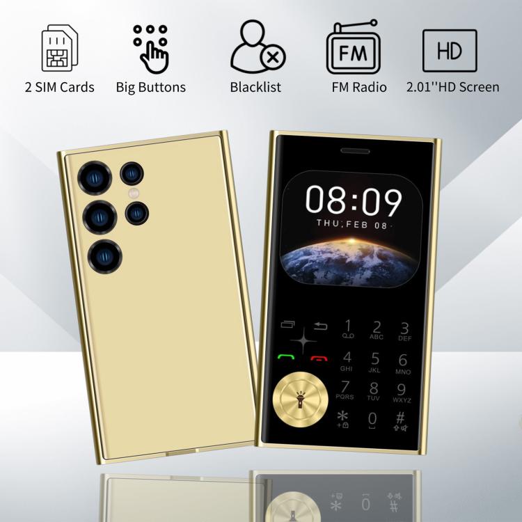 Téléphone portable V8 Card, 2,01 pouces, MTK6261D, compatible Bluetooth, FM, torche, GSM, double SIM