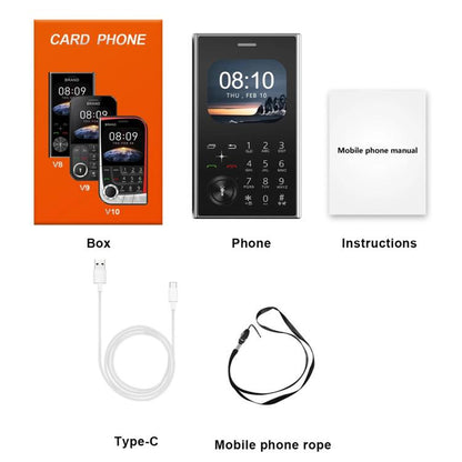 Téléphone portable V8 Card, 2,01 pouces, MTK6261D, compatible Bluetooth, FM, torche, GSM, double SIM