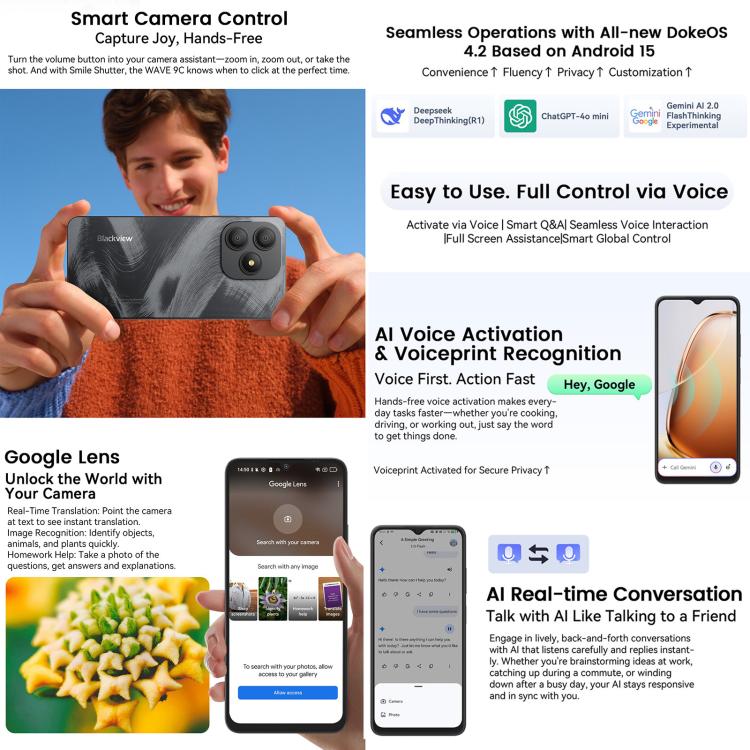 Blackview WAVE 9C, 4GB+64GB, 6.56 inch Android 15 Unisoc T603 SC9863A Octa Core, Network: 4G, OTG, 4GB+64GB