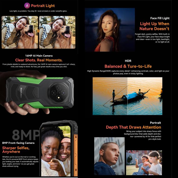 Blackview FORT 1, 4 Go + 128 Go, écran 6,56 pouces, Android 15, processeur octocœur Unisoc UMS9230E T615, réseau : 4G, OTG, NFC, 4GB+128GB