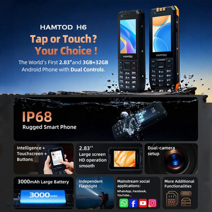 HAMTOD H6 Rugged Phone, 3GB+32GB, 2.83 inch Android 11 UNISOC SC9832E Quad-core, Network: 4G, VoLTE, SOS