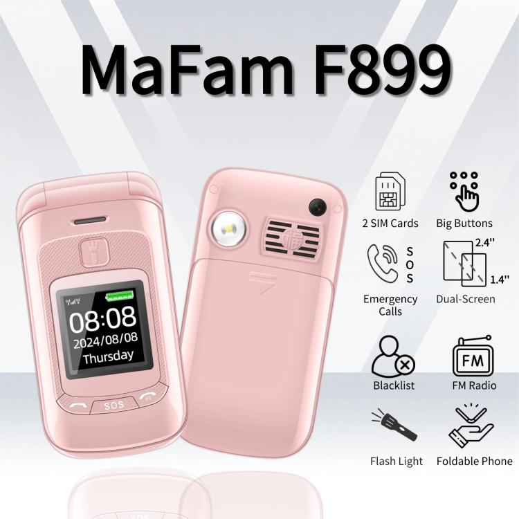 Téléphone à clapet Mafam F899, 2,4 pouces, 32 Mo + 32 Mo, radio FM, SOS, GSM, numéro de famille, grandes touches, double SIM, prise britannique, UK Plug