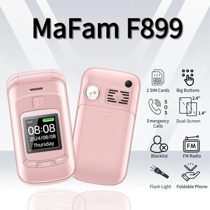 Téléphone à clapet Mafam F899, 2,4 pouces, 32 Mo + 32 Mo, radio FM, SOS, GSM, numéro de famille, grandes touches, double SIM, prise britannique, UK Plug