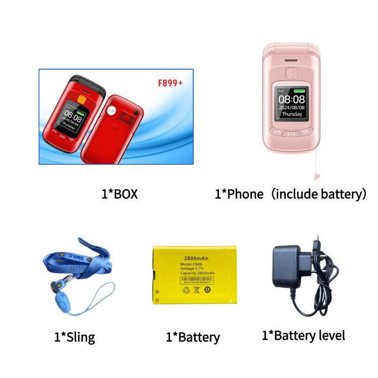 Téléphone à clapet Mafam F899, 2,4 pouces, 32 Mo + 32 Mo, radio FM, SOS, GSM, numéro de famille, grandes touches, double SIM, prise britannique, UK Plug