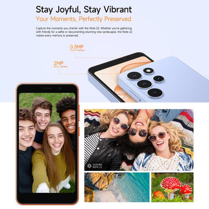 Ulefone Note 22, 3 Go + 32 Go, écran 5 pouces, Android 16 Go, processeur octocœur Unisoc T7100, réseau : 4G, OTG, Note 22