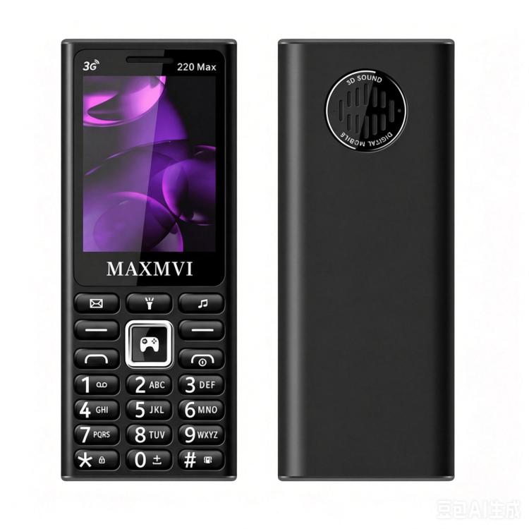 Téléphone à touches 220 Max 3G, batterie 3600 mAh, écran 2,4 pouces, SOS, 24 touches, double SIM, réseau 4G, compatible WhatsApp et Facebook.