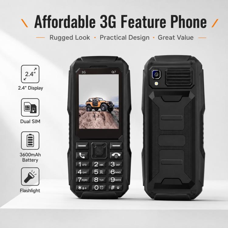 Téléphone à touches Q7 3G, batterie 3600 mAh, écran 2,4 pouces, SOS, 21 touches, double SIM, réseau 3G, compatible WhatsApp et Facebook