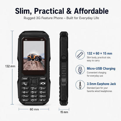 Téléphone à touches Q7 3G, batterie 3600 mAh, écran 2,4 pouces, SOS, 21 touches, double SIM, réseau 3G, compatible WhatsApp et Facebook