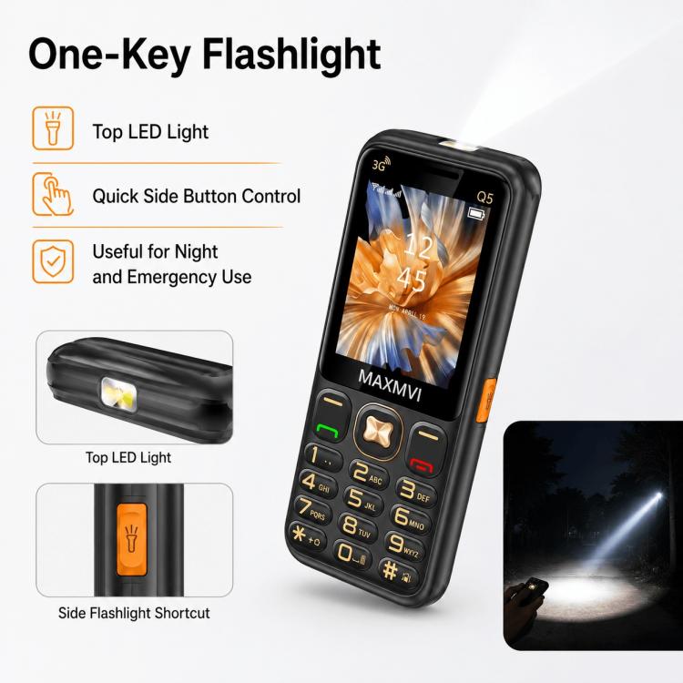 Téléphone à touches Q5 3G, batterie 3600 mAh, écran 2,4 pouces, SOS, 21 touches, double SIM, réseau 3G, compatible WhatsApp et Facebook