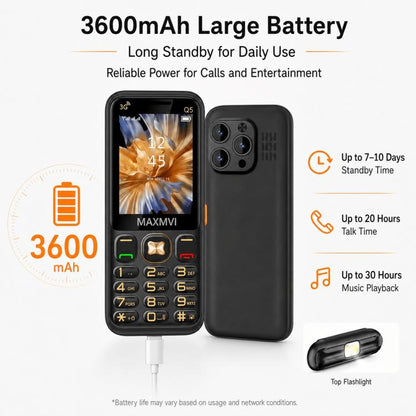 Téléphone à touches Q5 3G, batterie 3600 mAh, écran 2,4 pouces, SOS, 21 touches, double SIM, réseau 3G, compatible WhatsApp et Facebook