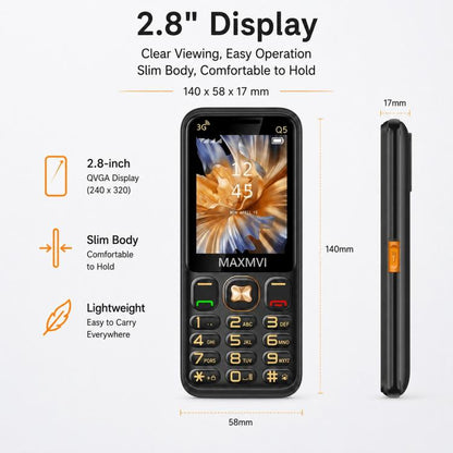 Téléphone à touches Q5 3G, batterie 3600 mAh, écran 2,4 pouces, SOS, 21 touches, double SIM, réseau 3G, compatible WhatsApp et Facebook