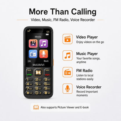 Téléphone à touches Q5 3G, batterie 3600 mAh, écran 2,4 pouces, SOS, 21 touches, double SIM, réseau 3G, compatible WhatsApp et Facebook
