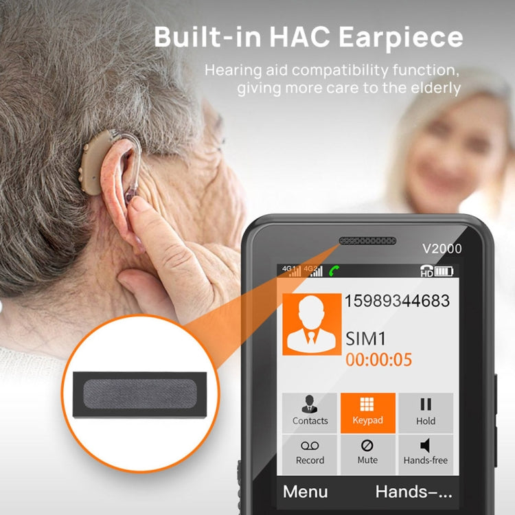 Téléphone à clavier pour personnes âgées UNIWA V2000, Unisoc T107 de 2,4 pouces, batterie de 1700 mAh, lampe de poche LED, SOS, réseau : 4G, prise UE, EU Plug