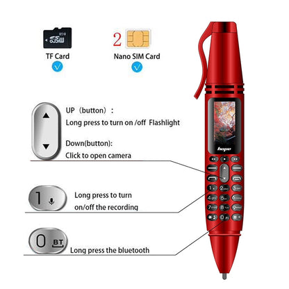 Stylo d'enregistrement multifonctionnel à réduction de bruit à distance avec écran couleur de 0,96 pouces, double SIM, double veille, prise en charge Bluetooth, GSM, lumière LED, écriture manuscrite