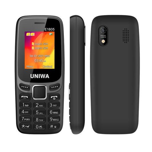 UNIWA E1805, 1,77 pouces, SC6531E, 21 touches, prise en charge Bluetooth, torche, FM, MP3, MP4, GSM, double SIM