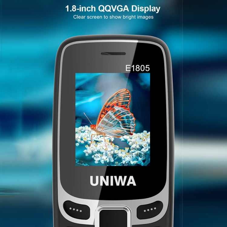 UNIWA E1805, 1,77 pouces, SC6531E, 21 touches, prise en charge Bluetooth, torche, FM, MP3, MP4, GSM, double SIM