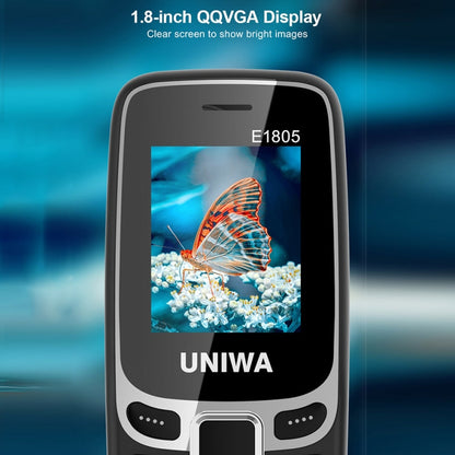 UNIWA E1805, 1,77 pouces, SC6531E, 21 touches, prise en charge Bluetooth, torche, FM, MP3, MP4, GSM, double SIM