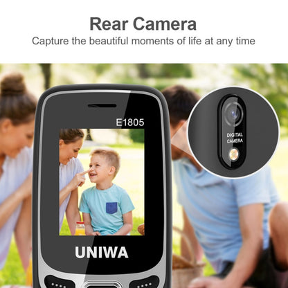 UNIWA E1805, 1,77 pouces, SC6531E, 21 touches, prise en charge Bluetooth, torche, FM, MP3, MP4, GSM, double SIM