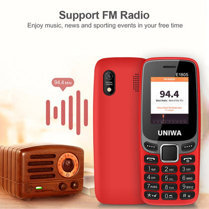 UNIWA E1805, 1,77 pouces, SC6531E, 21 touches, prise en charge Bluetooth, torche, FM, MP3, MP4, GSM, double SIM
