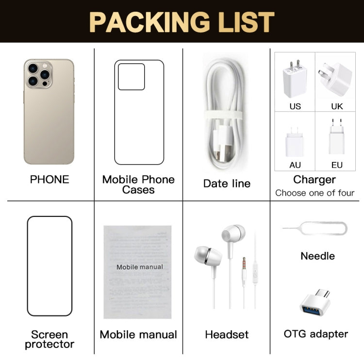 i16 Pro Max / Q5, 2 Go + 16 Go, écran 6,5 pouces, identification faciale, Android 8.1 MTK6580P Quad Core, réseau : 3G, double SIM, prise britannique, i16 Pro Max / Q5, UK Plug