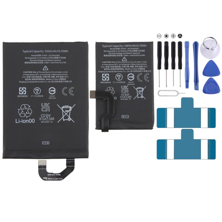 Batterie Li-Ion 1489 mAh / 3332 mAh pour Google Pixel Fold G9FPL GPDX1 (1 paire), For Google Pixel Fold