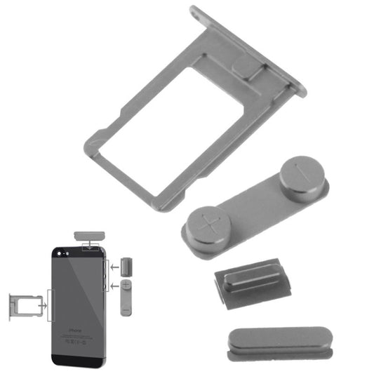 4 en 1 (plateau de carte Nano SIM coloré en alliage d'origine + bouton de volume + bouton d'alimentation + bouton de sourdine) pour iPhone 5 et 5S, or clair