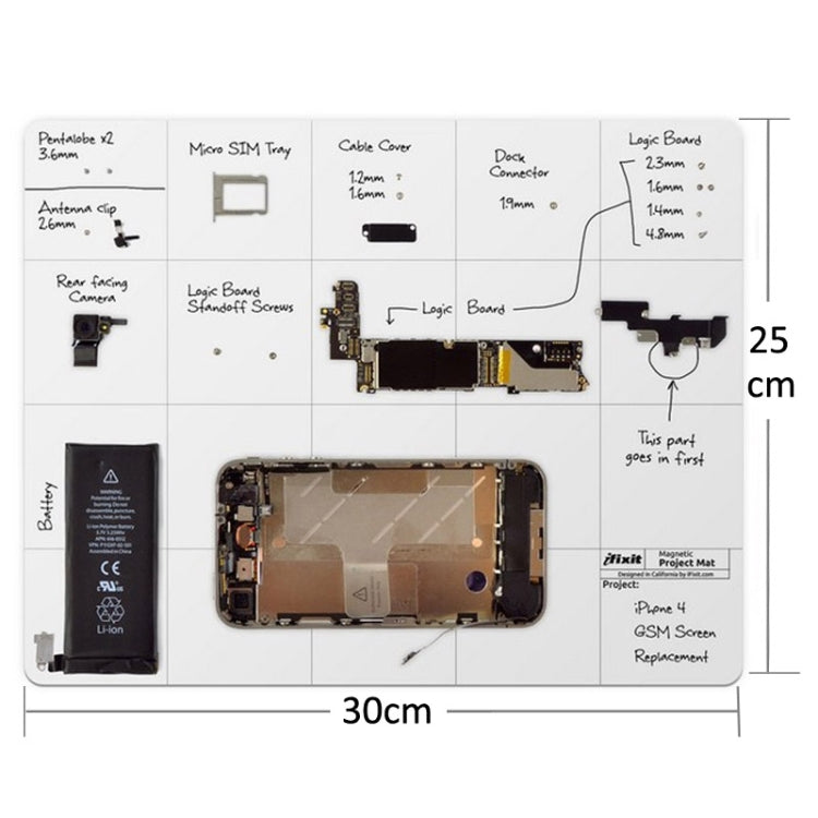 Tapis de projet magnétique pour outils de réparation iPhone/Samsung, taille : 30 cm x 25 cm