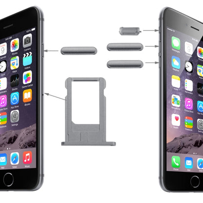 Plateau de cartes, touche de contrôle du volume, touche de verrouillage de l'écran et interrupteur de sourdine, kit de touches de vibrateur pour iPhone 6
