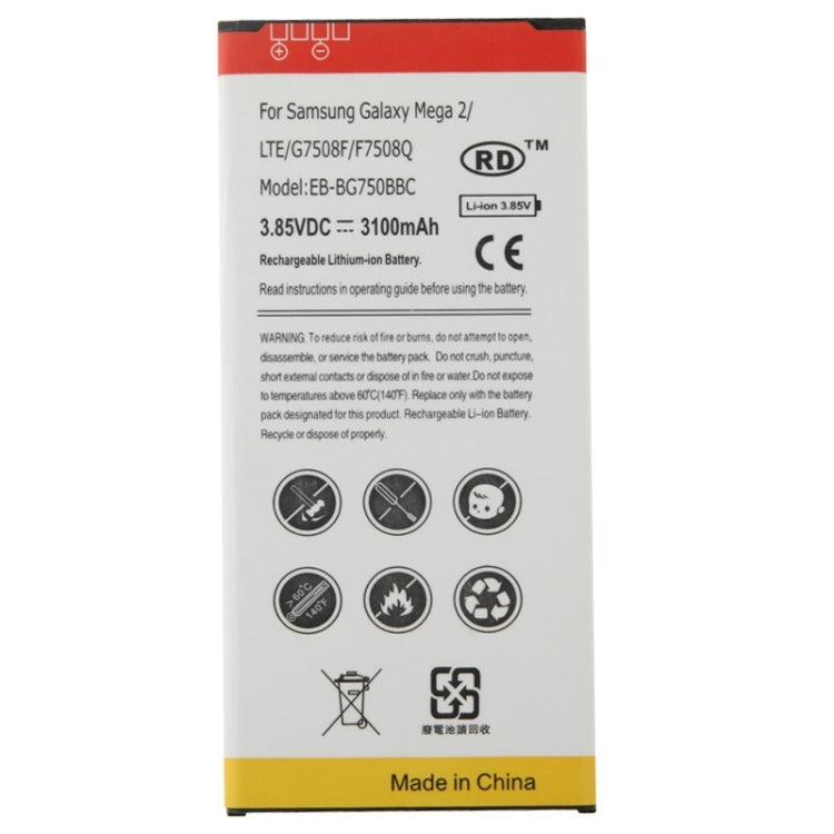 Batterie Li-ion rechargeable EB-BG750BBC 3,85 V/3100 mAh pour Galaxy Mega 2/LTE/G7508F/F7508Q