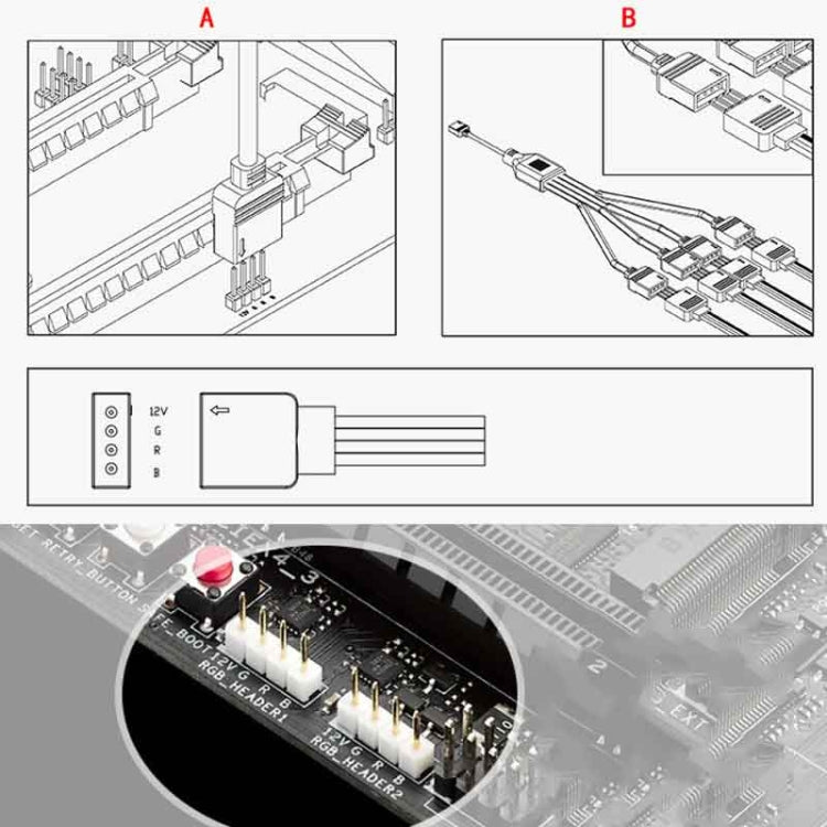 Câble d'extension de refroidissement pour carte mère AURA RGB, 3 broches 5V 1 à 4, pour Asus