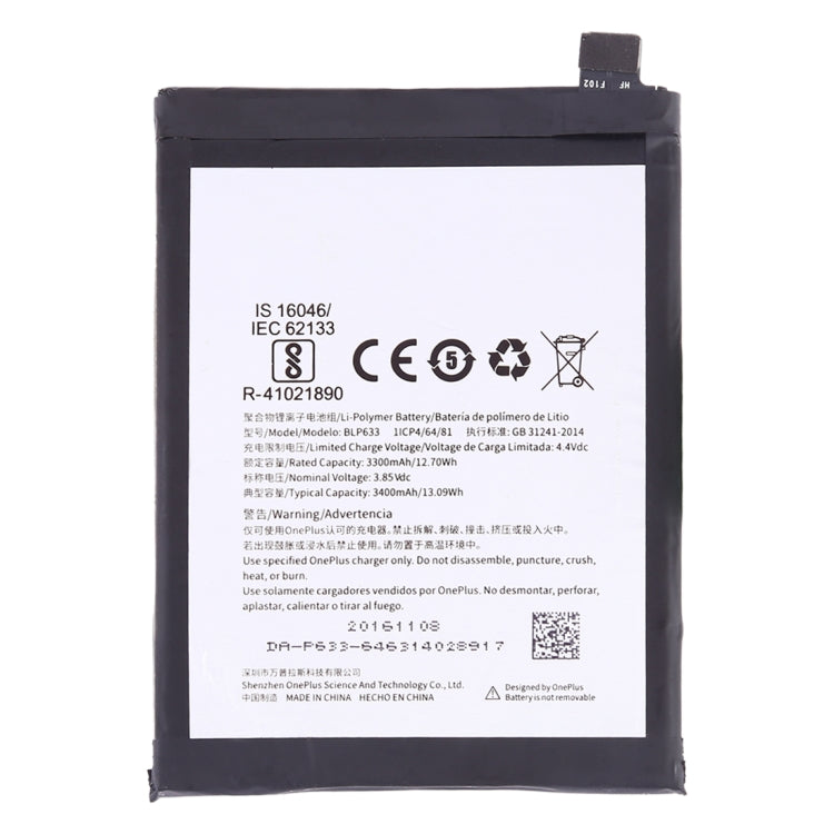 3300mAh BLP633 pour batterie Li-Polymère OnePlus 3T