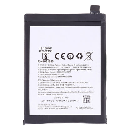 3300mAh BLP633 pour batterie Li-Polymère OnePlus 3T