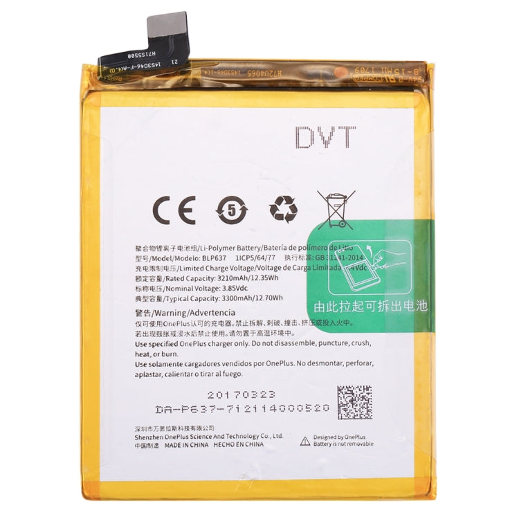3210 mAh pour batterie Li-polymère rechargeable OnePlus 5