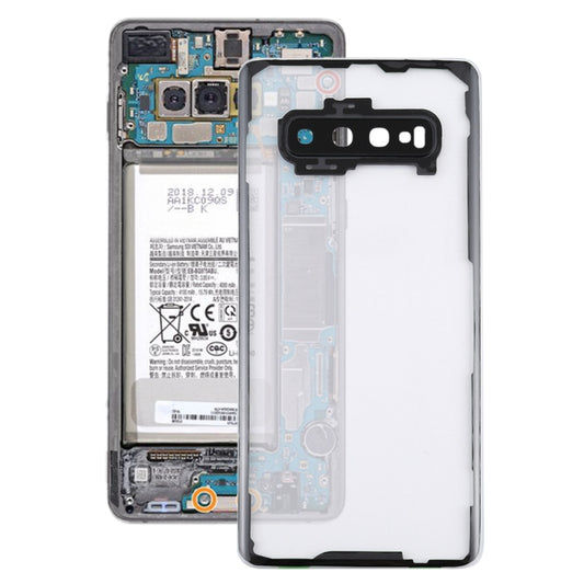 Pour Samsung Galaxy S10 + SM-G9750 G975F couvercle arrière de batterie Transparent avec couvercle d'objectif d'appareil photo