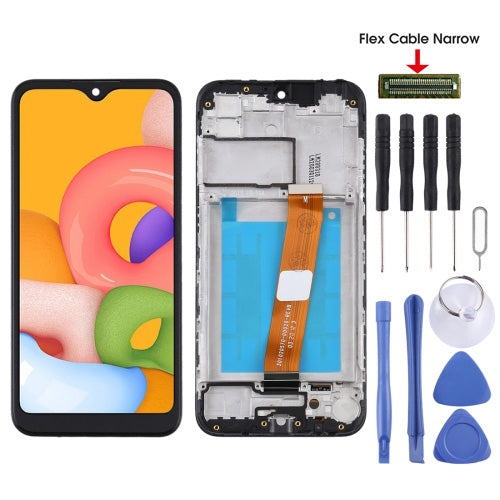 Écran LCD et numériseur complet avec cadre (câble flexible étroit) pour Samsung Galaxy A01