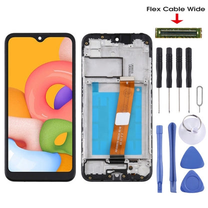 Écran LCD et numériseur complet avec cadre (câble flexible large) pour Samsung Galaxy A01